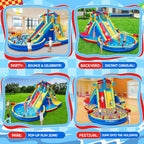 Inflatable Water Slide Bounce House with 550 W Blower, 8-in-1 Blow up Bouncy Castle Waterslide Park for Kids Outdoor and Indoor, Bouncer House with Large Pool, Double Slides and Climbing Walls