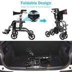 2 in 1 Rollator Walker Wheelchair Folding Medical Walker, Aluminum Transport Chair Mobility Walking Aid