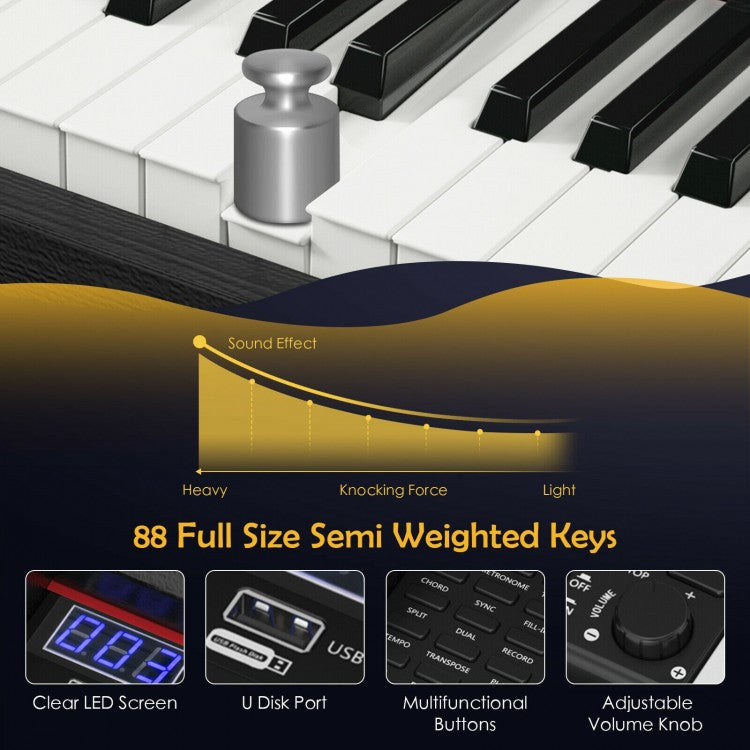 88 Key Full Size Electric Piano Keyboard with Stand 3 Pedals MIDI Function