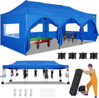 COBIZI 10x20 Heavy Duty Pop up Canopy Tent with 6 sidewalls Easy Up Commercial Outdoor Canopy Wedding Party Tents for Parties All Season Wind & Waterproof Gazebo with Roller Bag,Black(Frame Thickened)