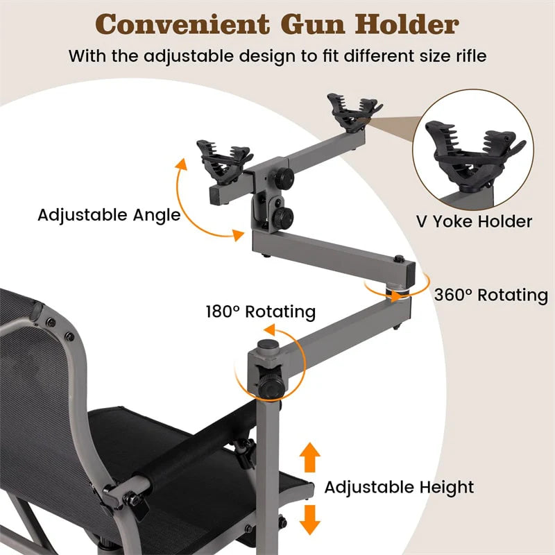 360�� Swivel Hunting Chair with Adjustable Equipment Rest & Armrests, Folding All-Terrain Deer Blind Chair for Outdoor Camping, 330LBS Capacity