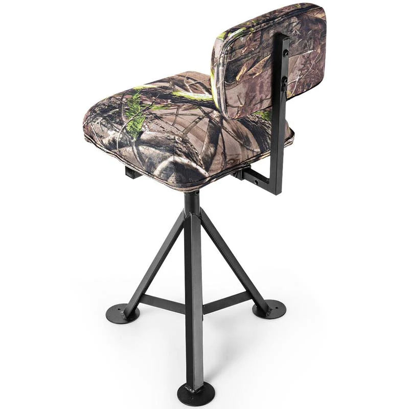 360° Camo Swivel Hunting Chair for Outdoor Activities, Height Adjustable Tripod Blind Stool Chair with Detachable Backrest, Padded seat