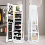 360�� Swivel Jewelry Cabinet Armoire w/ Full Length Mirror 3-Color LED Lights & Rear Shelves, Lockable Standing Jewelry Storage Organizer