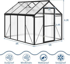 6 x 8 ft Greenhouse  Greenhouses for Outside  Polycarbonate Greenhouse with Aluminum Frame  Lockable Door and Ajustable Roof Vent for Backyard  Green Houses for Outside Garden Backyard  Patio