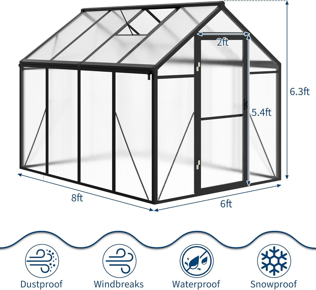 6 x 8 ft Greenhouse  Greenhouses for Outside  Polycarbonate Greenhouse with Aluminum Frame  Lockable Door and Ajustable Roof Vent for Backyard  Green Houses for Outside Garden Backyard  Patio