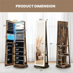 360�� Swivel Jewelry Cabinet Armoire w/ Full Length Mirror 3-Color LED Lights & Rear Shelves, Lockable Standing Jewelry Storage Organizer
