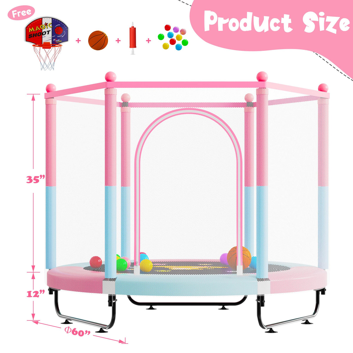 VGMiu 60" Trampoline for Kids, 5 FT Toddler Baby Trampoline