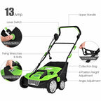 2-in-1 Electric Lawn Dethatcher & Scarifier with Folding Handle, 13 Amp 15" Corded Grass Dethatcher with 50L Collection Bag