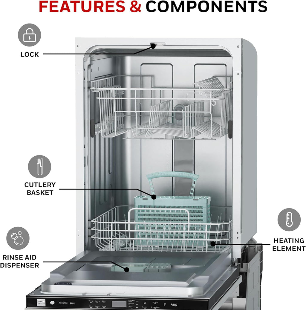 Honeywell 18 Inch Dishwasher with 8 Place settings, 6 Washing Programs, Stainless Steel Tub, UL/Energy Star- Stainless Steel