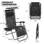 MoNiBloom Zero Gravity Chairs Set of 2, Folding Outdoor Patio Beach Recliner with Canopy Shade & Headrest, Black