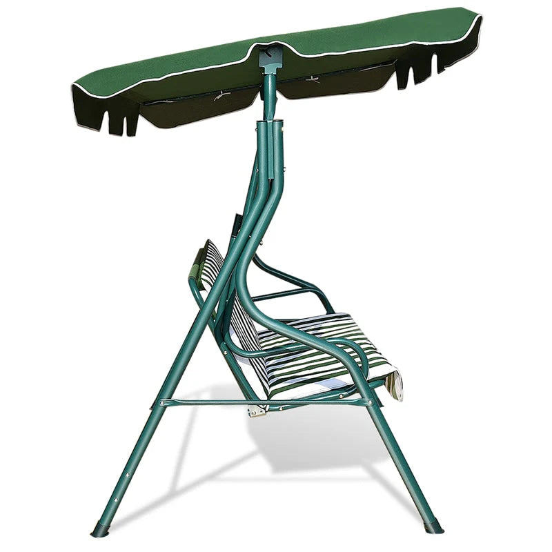 3-Person Cushioned Metal Outdoor Patio Porch Swing Chair Bench Glider with Adjustable Awing Canopy