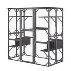 71" Tall Large Cat House Outdoor Catio Kitty Enclosure, Walk-in Cat Kennel Condo, Wooden Cat Cage Playpen with 7 Platforms