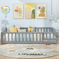 Montessori Bed Frame with Full-length Guardrails Safety Door and Latch