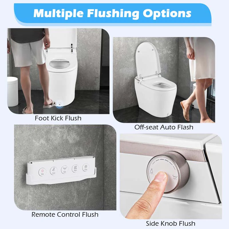 Elongated Smart Toilet with Built-in Bidet, Heated Seat, Auto Open/Close, Foot Sensor, Dryer, Night Light & 1.09 GPF Automatic/Blackout Flush