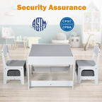 3-in-1 Kids Wood Table Chairs Set with Blackboard & Storage Drawers, Children Multi Activity Table for Learning Playing Drawing