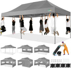 COBIZI 10x20 Heavy Duty Pop up Canopy Tent with 6 sidewalls Easy Up Commercial Outdoor Canopy Wedding Party Tents for Parties All Season Wind & Waterproof Gazebo with Roller Bag,Black(Frame Thickened)