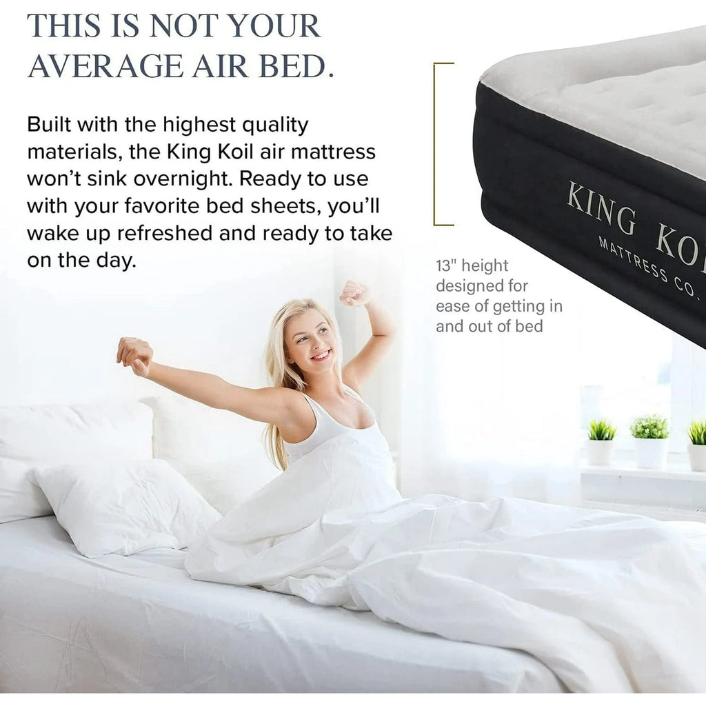 King Koil Luxury Plush Pillow Top Queen Size Air Mattress with Built-in High-Speed Pump for Home, Camping, Guests Inflatable Airbed Double High Blow Up Bed, Durable Waterproof, 1-Year Warranty