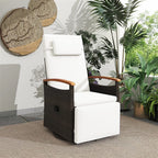 Outdoor Rattan 360�� Swivel Recliner Chair, Patio Wicker Chaise Lounge Chair with Adjustable Backrest & Footrest, Flip Side Table & Cushions