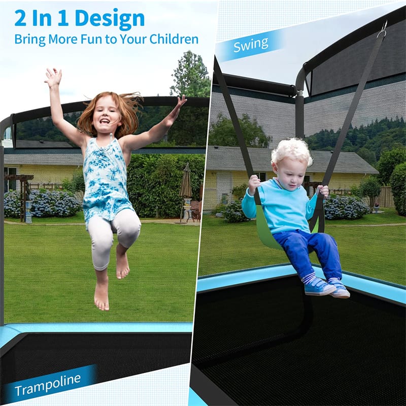 6FT Kids Trampoline with Swing, Safety Enclosure, ASTM Approved Rectangle Recreational Trampoline for 3-8 Years Indoor/Outdoor, Max Load 220lbs