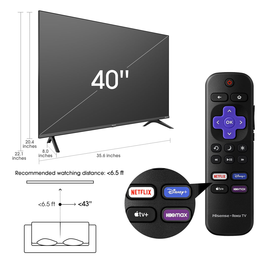 Hisense 40��� FHD 1080P Roku Smart LED TV �C H4030F1, Motion Rate 120, Game Mode, DTS Sound
