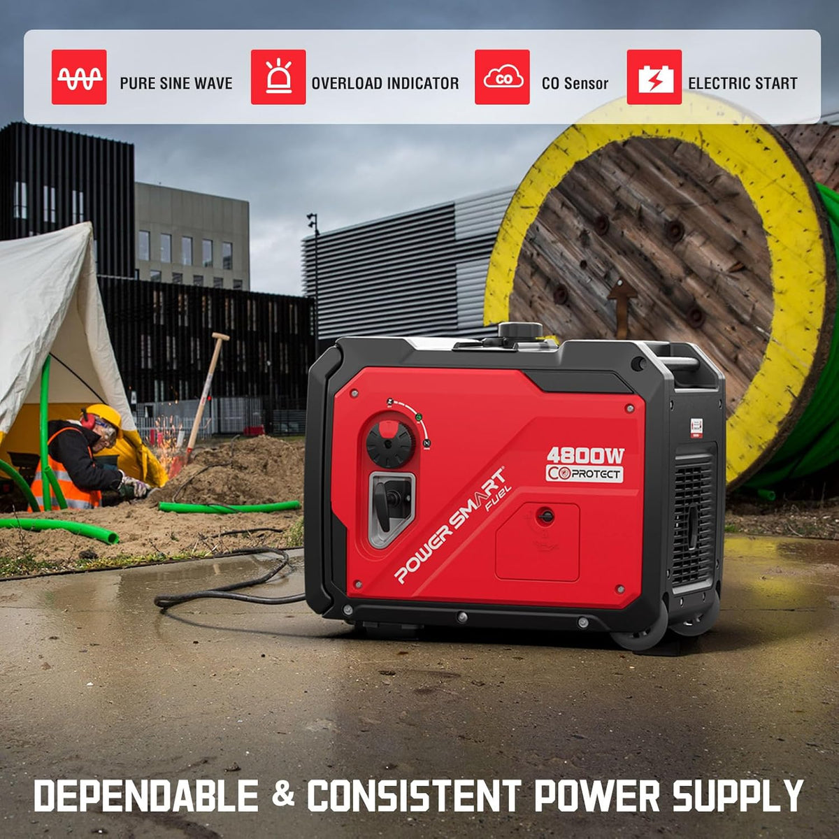 5000 Watt Portable Inverter Generator with Electric Start  30 Amp for Home Use and Emergency Backup  CO Protect  Super Quiet