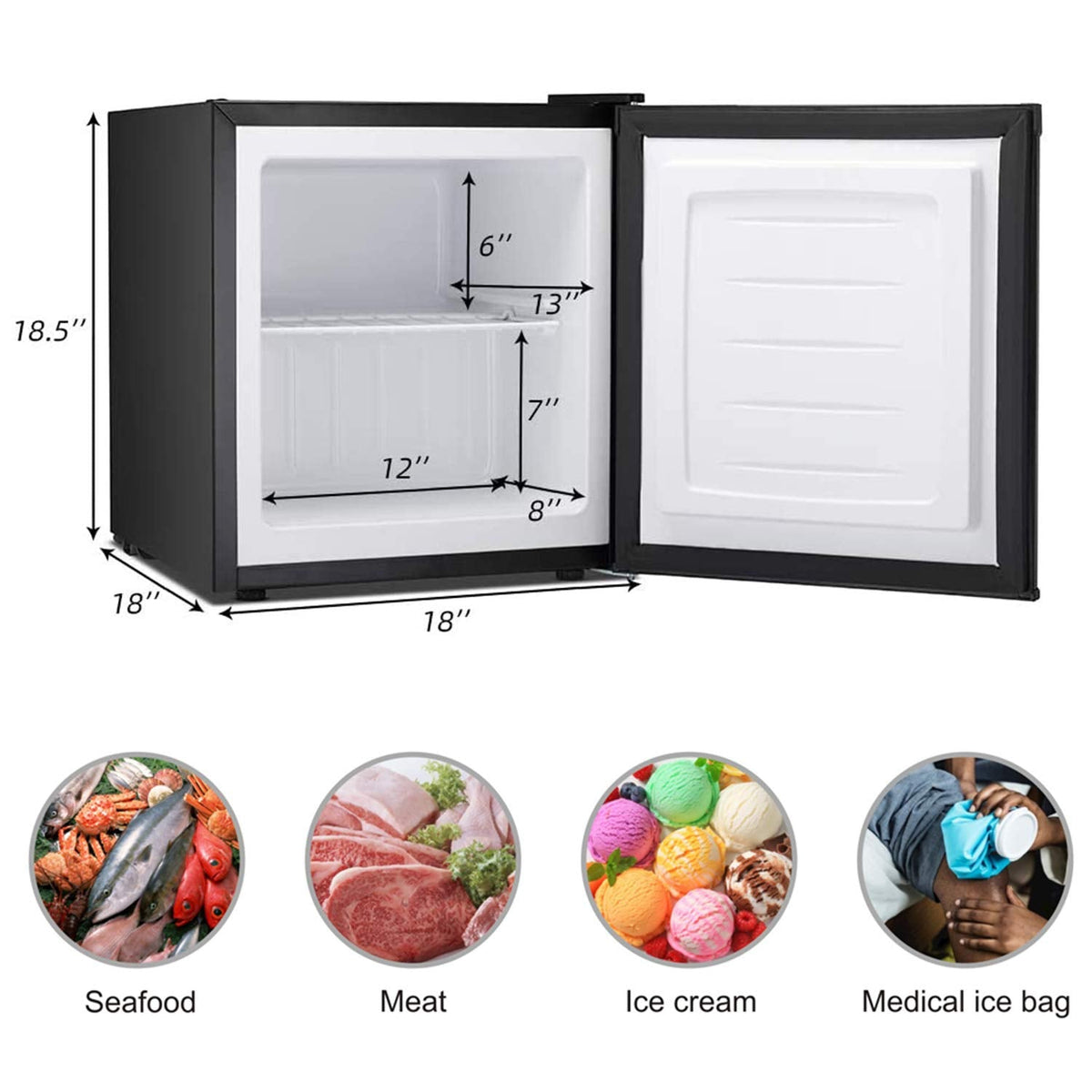 Antarctic Star Compact Chest Upright Freezer Single Door Reversible Stainless Steel Door, Compact Adjustable Removable Shelves for Home Office, 1.1 cu.Black