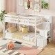 Twin Over Twin Low Bunk Bed with Storage Stairs Solid Wood Floor Bunk Bed Frame