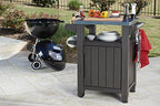 Keter Unity Portable Outdoor Table and Storage Cabinet with Hooks for Grill Accessories-Stainless Steel Top for Patio Kitchen Island or Bar Cart, Espresso Brown