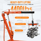 JoanKaren Hydraulic Engine Hoist,4400lbs Max Weight,Folding Engine Lift Shop Crane with Lever and 6 Steel Caster Wheels,Yellow