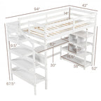 Twin Size Loft Bed with Desk and Storage Stairs Loft Bed Frame with Shelves and Safety Guardrails