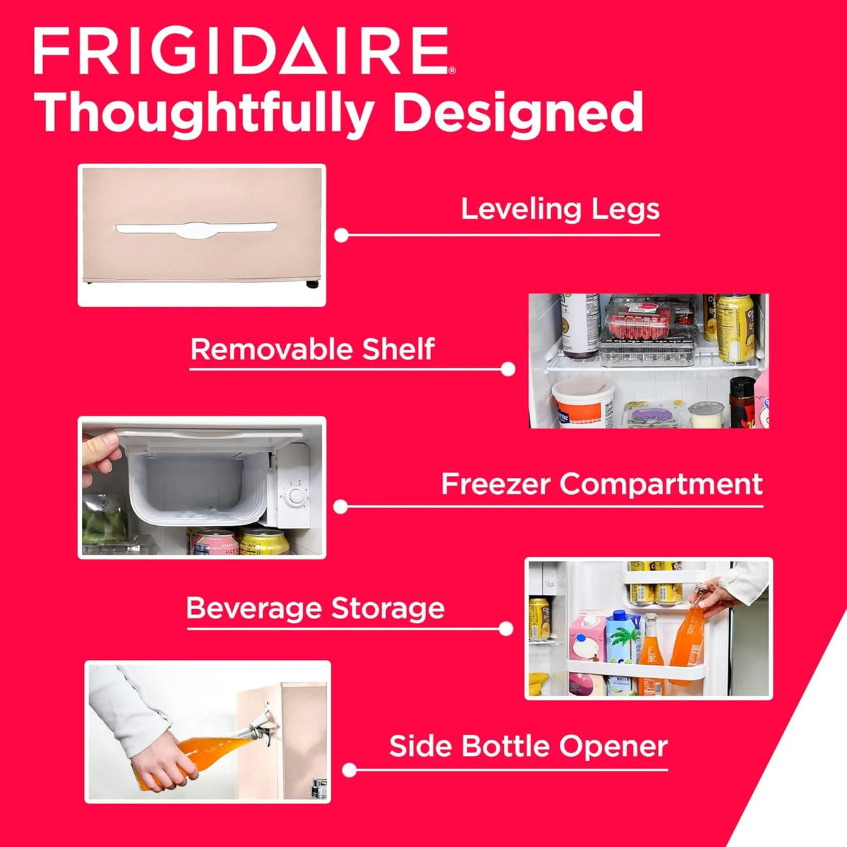 Frigidaire EFR176 Retro Compact Fridge with Chiller Mini Refrigerator with Built-in Bottle Opener for Office, Bedroom, Dorm Room or Cabin, 1.6 cu ft 16" D x 18" W x 18.5" H, Moonlight