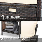 LEVELEVE Balcony Furniture 5 Piece Patio Conversation Set  PE Wicker Rattan Outdoor Lounge Chairs with Soft Cushions 2 Ottoman&Glass Table for Porch  Lawn-Brown Wicker