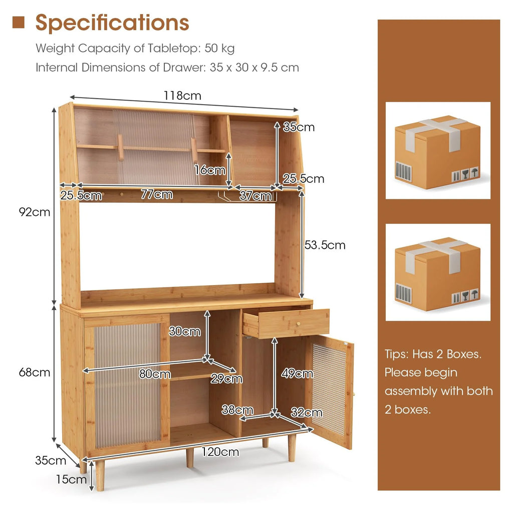Giantex Bamboo Buffet Cabinet w/Hutch, 175cm Wine Bar Kitchen Cabinet
