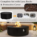 Merax 38.19'' MGO Propane Outdoor Fire Pit with Vertical Stripe Design, 50000 BTU Round Fire Pit Table with Steel Burner, Adjustable Flame Control, Lava Rocks & Rain Cover for Patio&Backyard, Black