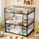 Metal Triple Bunk Bed with Safety Guardrails and 2 Ladders