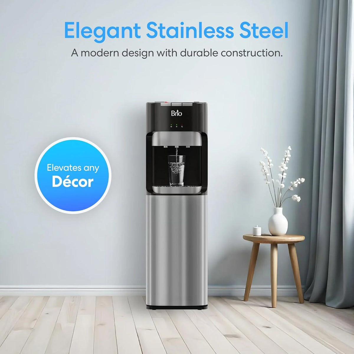 Bottom Loading Water Cooler Dispenser for 5 Gallon Bottles - 3 Temperatures with Hot, Room & Cold Spouts, Child Safety Lock, LED Display with Empty Bottle Alert, Stainless Steel