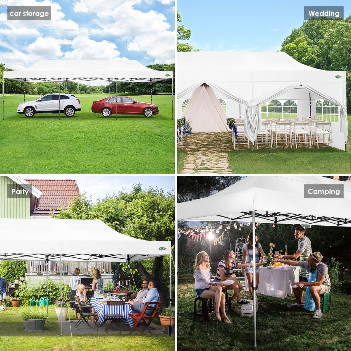 COBIZI 10x20 Heavy Duty Pop up Canopy Tent with 6 sidewalls Easy Up Commercial Outdoor Canopy Wedding Party Tents for Parties All Season Wind & Waterproof Gazebo with Roller Bag,Black(Frame Thickened)