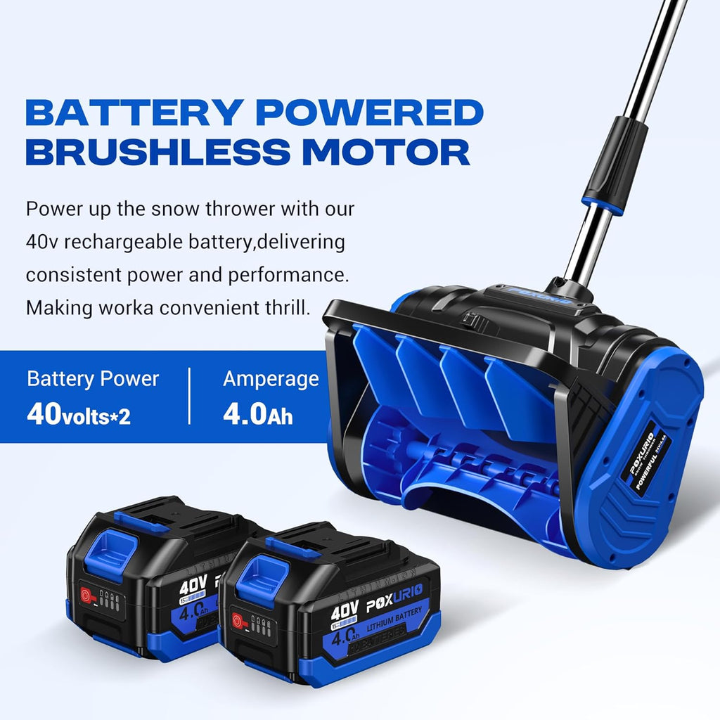 2 * 40V Electric Cordless Snow Shovel  13 Inch Brushless Electric Snow Blower with 2��4.0Ah Batteries & Fast Charger  13" Width  6" Depth  25FT Throw Distance Snow Shovel for Driveway  Patio