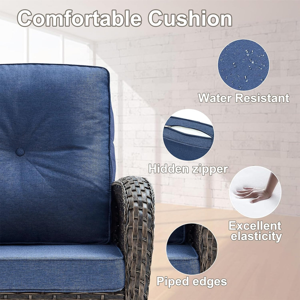 Belord Patio Wicker Chairs Swivel Rocker - Outdoor Swivel Rocking Chairs Set of 2 with Rattan Side Table  Patio Swivel Glider Chair 3 Piece Patio Furniture Sets for Deck Porch Pool Brown/Blue