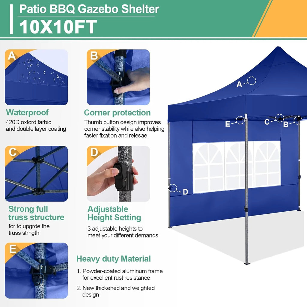 COBIZI 10x20 Heavy Duty Pop up Canopy Tent with 6 sidewalls Easy Up Commercial Outdoor Canopy Wedding Party Tents for Parties All Season Wind & Waterproof Gazebo with Roller Bag,Black(Frame Thickened)
