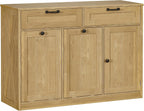 Double Tilt Out Laundry Hamper Cabinet, 43.3" Laundry Cabinet with 2 Removable Baskets, Farmhouse Wooden Hidden Trash Bin Cabinet with Open Shelving, for Bathroom, Natural