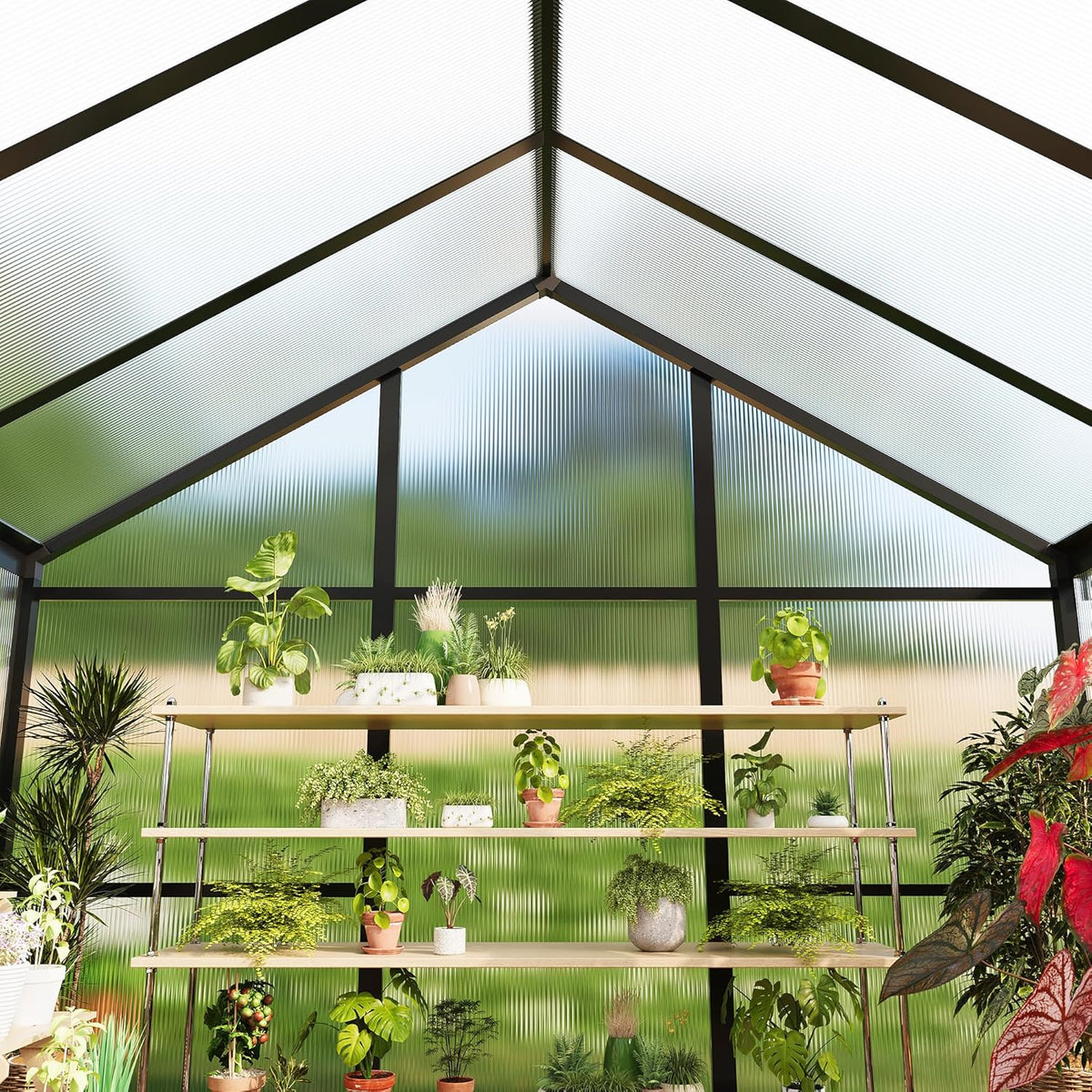 6 x 8 ft Greenhouse  Greenhouses for Outside  Polycarbonate Greenhouse with Aluminum Frame  Lockable Door and Ajustable Roof Vent for Backyard  Green Houses for Outside Garden Backyard  Patio