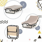 79" x 31.5" Rollaway Bed with Mattress, Portable Guest Bed Folding Sleeper Bed Cot