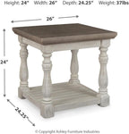 Signature Design by Ashley Havalance Farmhouse Rectangular End Table, Floor Shelf, Wood, 26" W x 24.13" D x 24" H, Vintage Gray & White with Weathered Finish