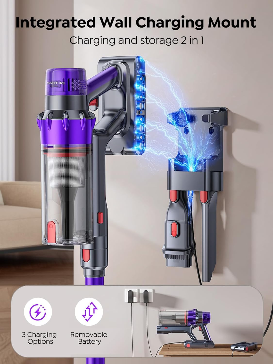 SMOTURE Cordless Vacuum Cleaner, 650W 55KPA 70Mins Vacuum Cleaners for Home, Cordless Stick Vacuum with LED Touch Screen, Anti-Tangle Wireless Vacuum, Handheld Vacuum for Pet Hair/Carpet/Floor