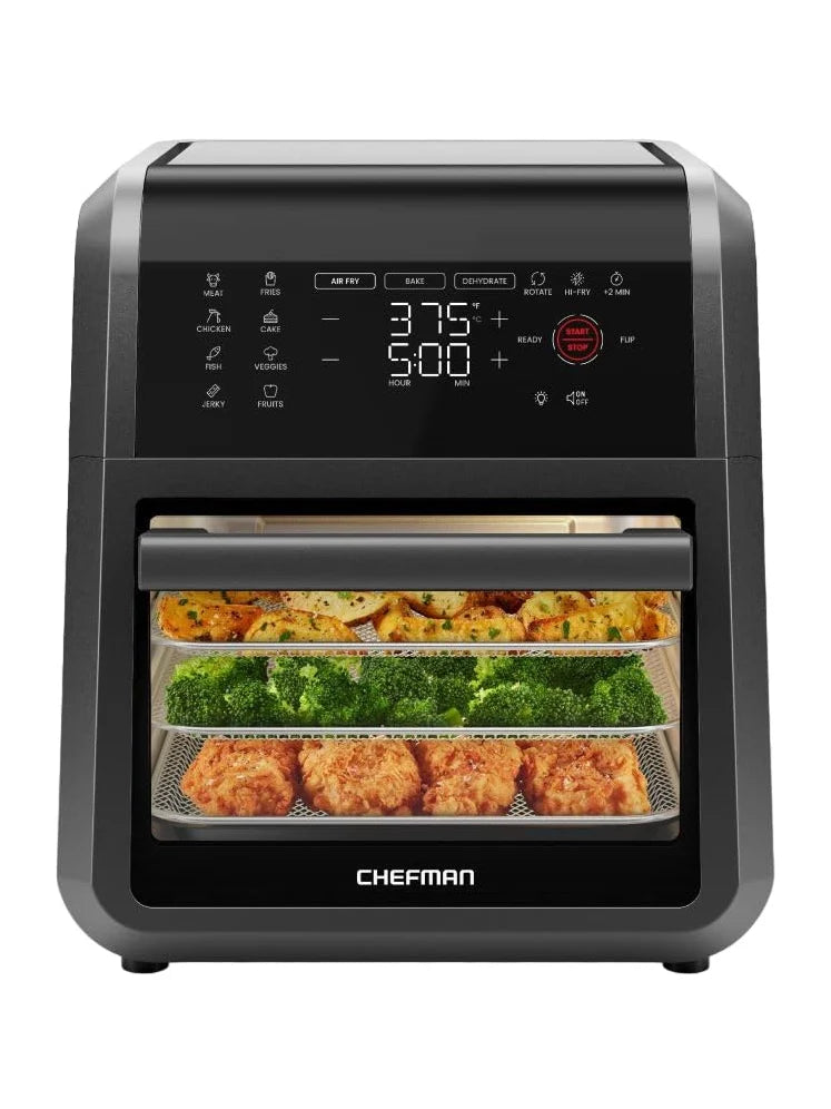 CHEFMAN Multifunctional Digital Air Fryer+ Rotisserie, Dehydrator, Convection Oven, 17 Touch Screen Presets Fry, Roast, Dehydrate, Bake, XL 10L Family Size, Auto Shutoff, Large Easy-View Window, Black