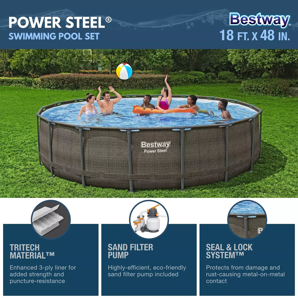 Bestway Power Steel 18-ft x 48-in Round Above-Ground Pool Set