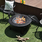 Giantex 3 in 1 Fire Pit, 32" Outdoor Wood Burning Fire Pit, Multifunctional Round Firepit Stove, Metal Fire Bowl with Cover, Portable Fire Pits for Outside Heating, Bonfire, Picnic, Grill