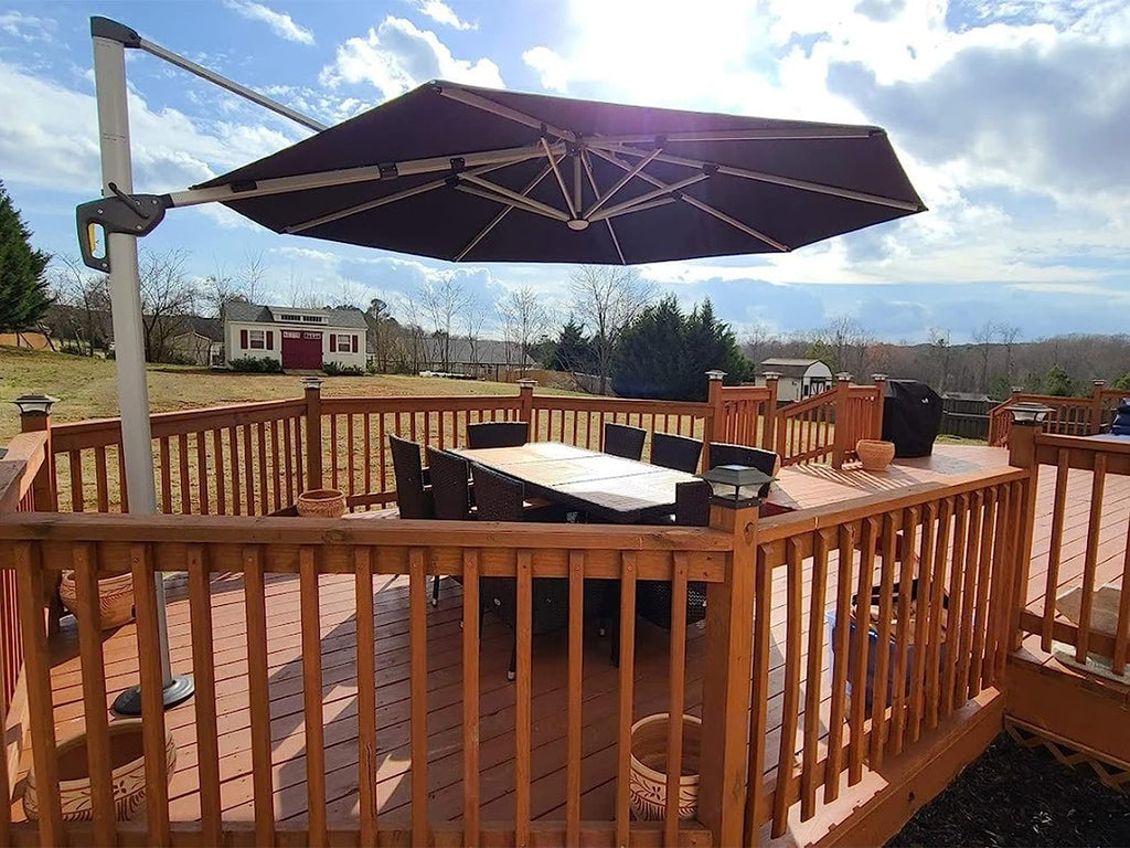 12ft Solar LED Patio Umbrella Outdoor Round Umbrella Large Cantilever Umbrella with LED Lights Windproof Bias Umbrella Heavy Duty Parasol for Garden Deck Pool Patio