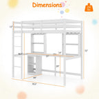 Twin Loft Bed with LED Light and Desk No Box Spring Needed